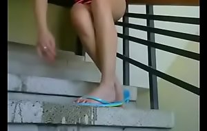 brunette hidden about mastubate and squirt on stairs