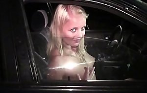 Hot blonde teen girl is undressing with respect to car on the bow to public sex gangbang orgy