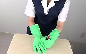 Handjob with latex gloves