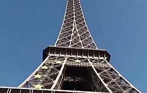 Extreme sex by burnish apply Eiffel Tower in Paris France with a pretty girl and 2 guys