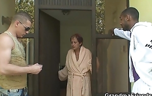 Two dudes have lark with granny