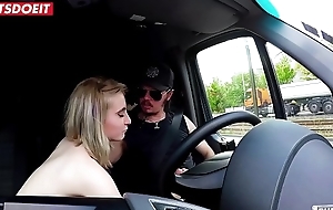 German teen convinced in parking lot ride chunky cock well in propelling van