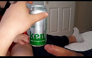 His neighbor drinks beer and at the same time sucks his cock deep and spit it out.