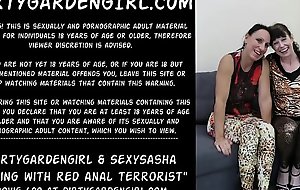 Dirtygardengirl and SexySasha playing with red anal terrorist and prolapse