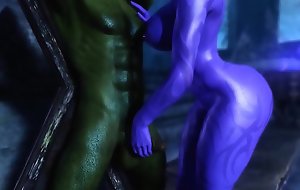 Huge tit brunette enjoys a 3D Monster Dick