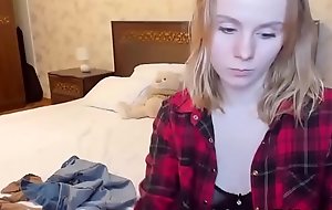 Blonde teen in see through bra on cam