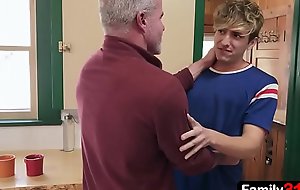 Old horny stepdad seduce teen step son in the kitchen