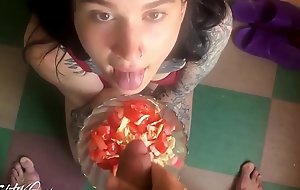 Husband Fuck Babe and Seasoned Salad Sperm - Food Fetish