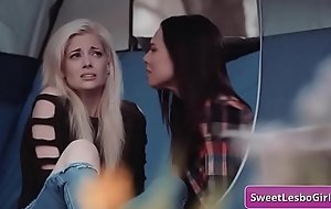 Amazing teen lesbian babes Aiden Ashley, Abigail Mac make out in a tent in the woods