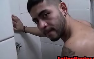 Straight Latino Strangers bareback fuck in the gym showers- LatinoHunterfuck movie clip 