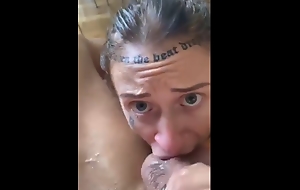 Tattoo amateur sloppy gagging and deepthroat blowjob