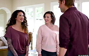 Lesbian couple Casey Calvert and Arabelle Raphael in a lust triangle threesome with her ex boyfriend