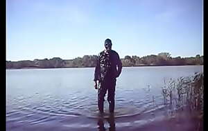 087 Swimming with PVC suit in the lake