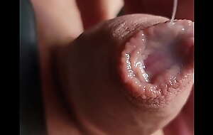 Extreme close up of precum collecting in my foreskin after a long edging session