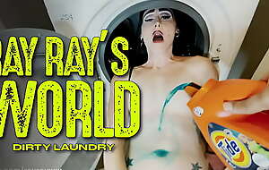 RAY RAY XXX gets naked and climbs in the washing machine to get fucked by a dildo