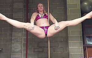 Hot blonde sexy pole dance tricks