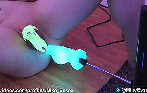 Locked in glow in the dark chastity getting machine fucked by glowing alien dildo