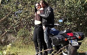Privately biker drill innocent young babe in public